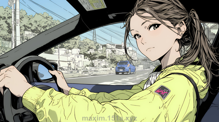 【新作紹介】自動車を運転する若い女性｜爽やかで自然なドライブ風景のイラストポート…